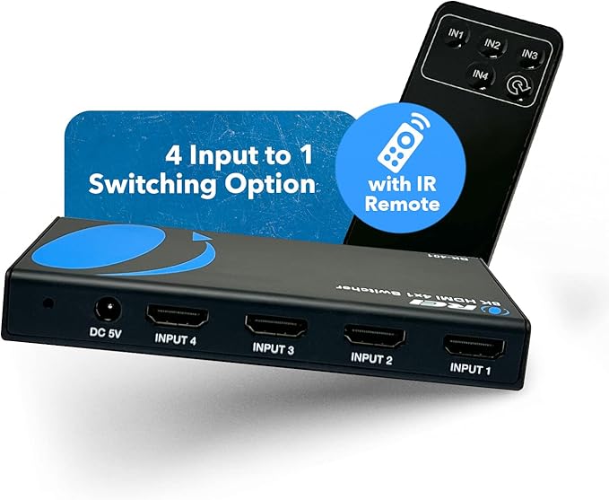 OREI 8K 4x1 HDMI 2.1 Switch 4K @ 120hz Switcher 4 in 1 Out, Support HDR, HDR10, Dolby Vision, HLG 48Gbps for Xbox Series X PS5 Roku Fire TV Monitor Projector Dolby