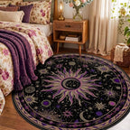 Vacuum-Friendly, Round 6ft Washable Area Rug, Black Purple Beige - Image 2