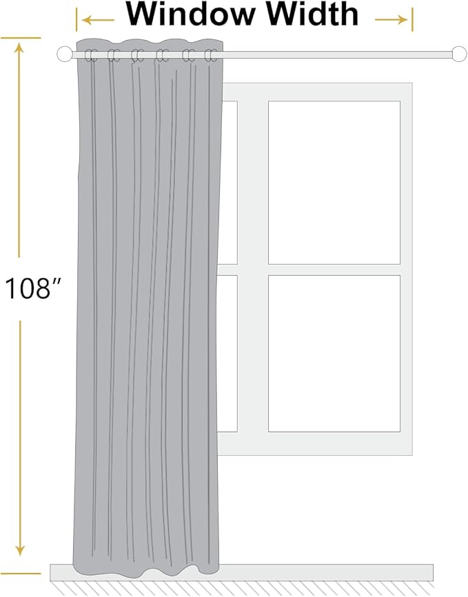 ChrisDowa 100% Blackout Grey Solid Curtains 108 Inches Long 2 Panels for Bedroom Living Room,Farmhouse Room Darkening Thermal Insulated Soundproof Grommet Top Window Treatment Drapes,52x108