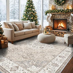 Washable Large 9x12 Area Rug - Living Room Oriental Non Slip Soft Rugs Indoor Low Pile Stain Resistant Carpet for Bedroom Dining Room Farmhouse Distressed Thin Home Decor Floor Mat (9x12 Beige) - Image 4
