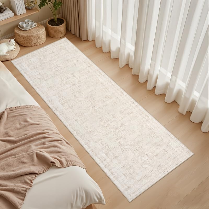 2'6''x8' Hallway Washable Runner Rug: Neutral Kitchen Carpet Beige - Image 3