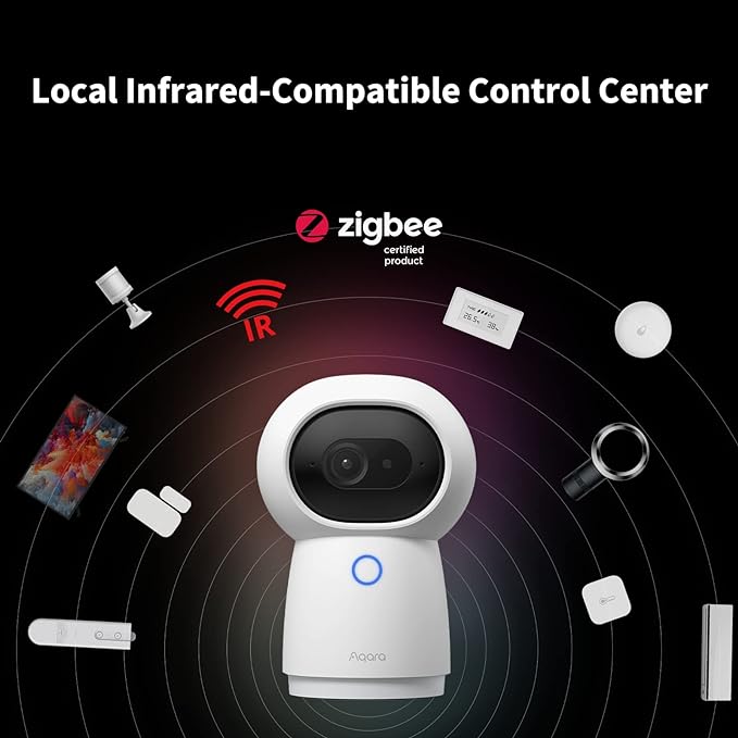 Aqara 2K Security Indoor Camera Hub G3, AI Facial and Gesture Recognition, Infrared Remote Control, 360° Viewing Angle via Pan and Tilt, Works with Alexa, HomeKit Secure Video, Google Assistant, IFTTT