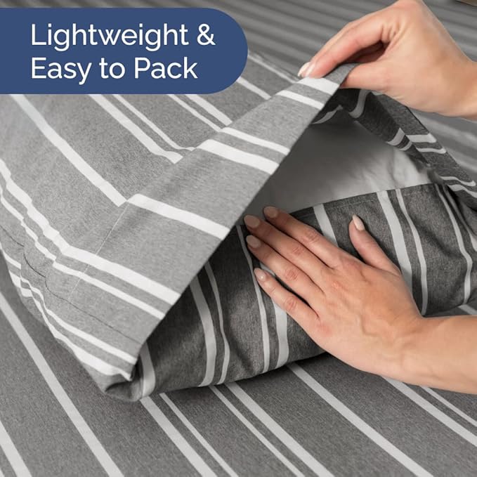 RV Short Queen Sheet Set 60 X 75 - 4 Piece RV Short Queen Bed Sheets - Soft, Breathable & Cooling - Designed for Bunks, Trailers & Campers - Fits 8” to 12" Mattress - Luxury Bedding - Grey Stripes 3