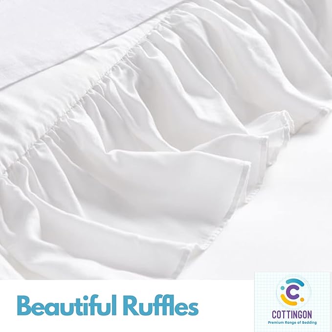 Ruffled Bed Skirt with Split Corners-Dust Ruffle - 16" Drop 100% Microfiber Soft,Sheen & Luxurious Look - Bed Skirts (White -King)