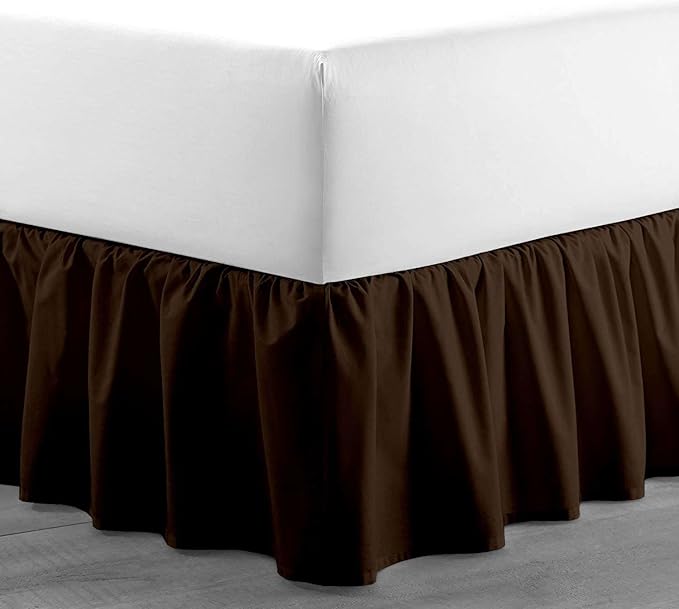 Chocolate Solid Ruffled Bed Skirt Full-12 Inch Drop Split Corner, Microfiber Bedskirt with Platform Three Sided Coverage