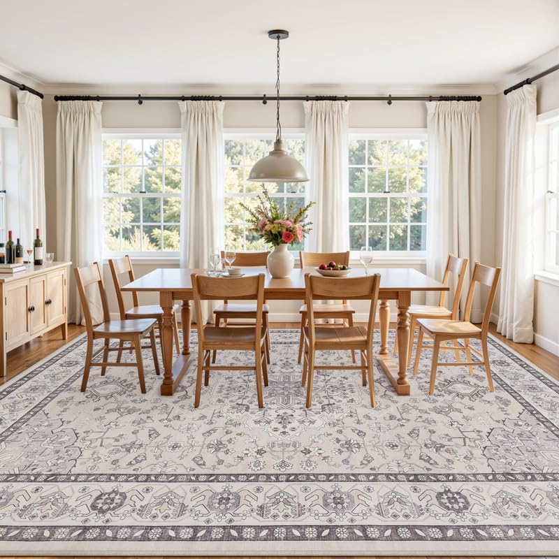 10x12 Area Rugs Living Room: Bedroom Washable Carpet Beige & Grey - Image 3