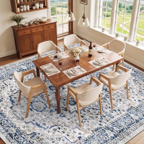 SameBed 9x12 Area Rug Living Room, Vintage Washable Carpet Light Blue - Image 3