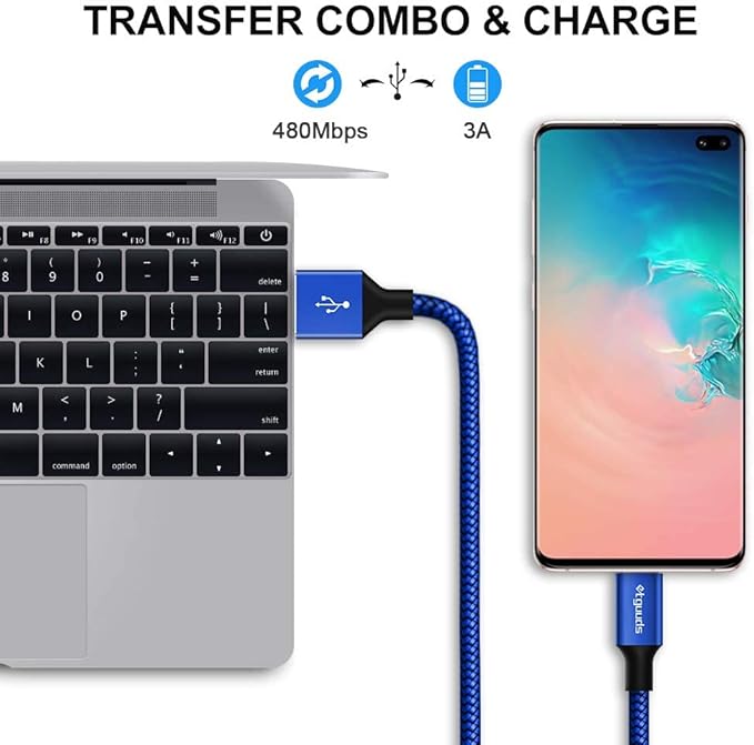 etguuds USB A to USB C Cable 6.6ft, 2-Pack, 3A Fast Charging Type C Charger Cord for iPhone 17 16 15 Pro Max 16e 17 Air, Samsung Galaxy S25 S24 S23 S22 S21 S20 A17 A16 A56 A55 Flip Fold, Blue