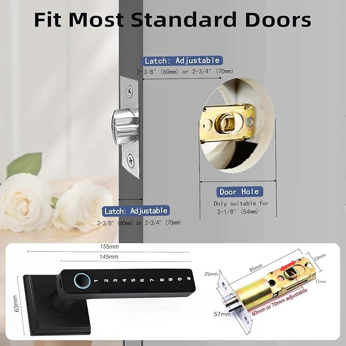Zhuofeiya Smart Fingerprint Door Lock,Keyless Entry Door Knob with Keypad & Biometric Scanner,Door Locks for bedrooms,Apartment,Office