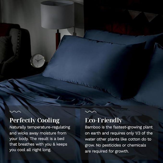LUXOME Luxury Sheet Set | 100% Rayon (Viscose) from Bamboo | Twin Size - Navy | Deep Pockets | 3-Piece Set (Fitted, Flat, Pillowcase)