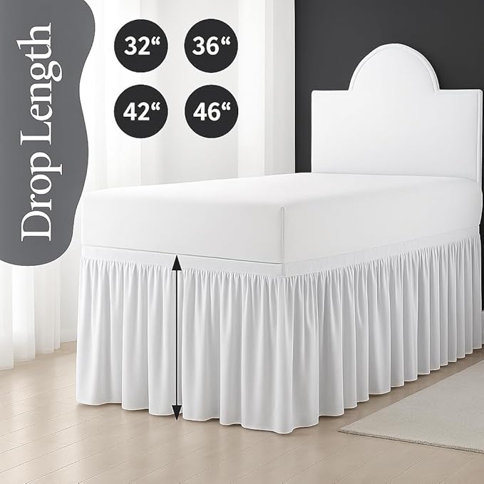 Cottingon Dorm Bed Skirt Twin XL 32" with Split Corners, 100% Microfiber Soft and Stylish, College Room Essential, Extra Long Dust Ruffle for Extended Beds, White