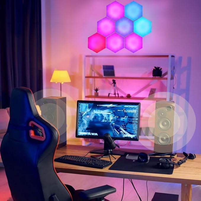 Smart Hexagon Lights DIY Hexagon Led Light App & Remote Controlled & Music Sync Features USB & Type C Modern RGB Wall Panels for Living & Gaming Decor (8Pack)