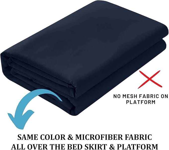 SKY BEDDINGS - Full Size Ruffled Bed Skirt with Split Corners - 16 Inch Drop Dust Ruffle Bed Skirt with Platform Three Sided Coverage - 100% Microfiber, Navy Blue