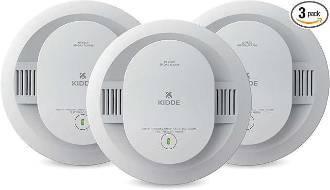 Kidde Smoke Detector for Home, 10-Year Battery Powered, Voice Alerts, LED Light Notifications, 3-Pack