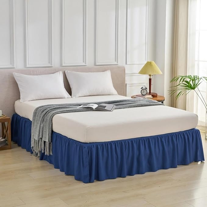 Bed Skirt Full Size Ruffled Bed Skirt with Split Corners, Full Bed Skirts 18 Inch Drop with Platform, 18'' Full, Navy Blue