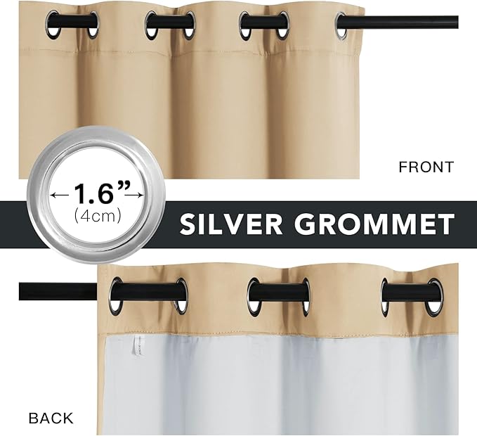 RYB HOME 100% Blackout Curtains, Noise Reducing 108 inch Curtains Dust Filter Draft Block Window Drapes Privacy Drapes for Living Room Playroom Nursery, W52 x L108 inch, Biscotti Beige, 2 Panels
