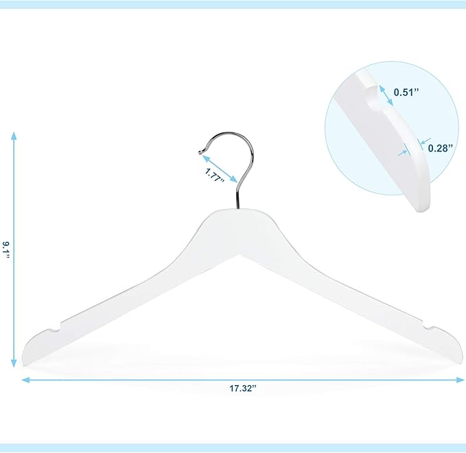 TOPIA HANGER White Wooden Hangers 10 Pack, 0.28 inch Slim Wood Clothes Hanger with Flat Design and Smooth Notches, Lightweight&Durable Space Saving Hangers for Shirt, Coat, Camisole-CT29W