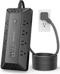 Inhwatek Surge Protector Power Strip with USB Ports (PD 20W), 6 Ft Extension Cord with Multiple Outlets, Flat Plug Outlet Extender for Home, Office, Dorm Room