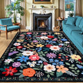 PLHXFR Area Rug 10x14 Living Room: Floral Washable Boho Soft Carpet Black by PLHXFRSoftAreaRugs
