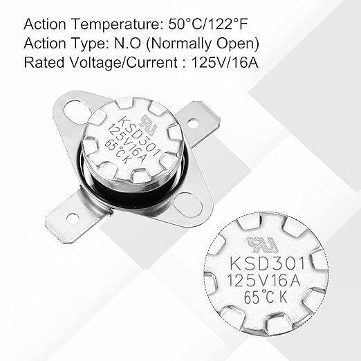 uxcell 2 Pcs KSD301 Thermostat 65°C/149°F 16A Normally Open N.O Adjust Snap Disc Temperature Switch for Microwaves,Oven,Coffee Maker,Bakelite Material