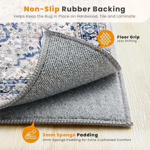 SameBed 5x7 Area Rug Living Room, Vintage Washable Carpet Light Blue - Image 4