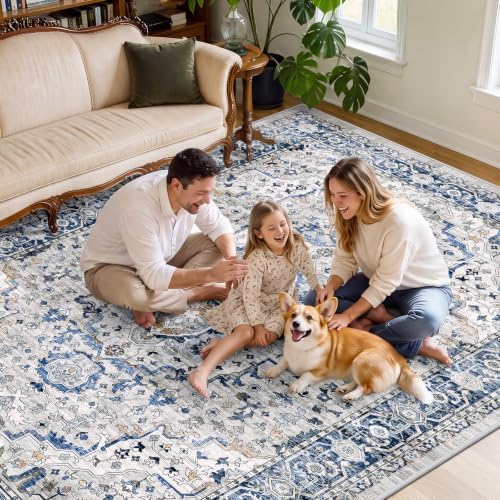 SameBed 8x10 Area Rug Living Room, Vintage Washable Carpet Light Blue - Image 4