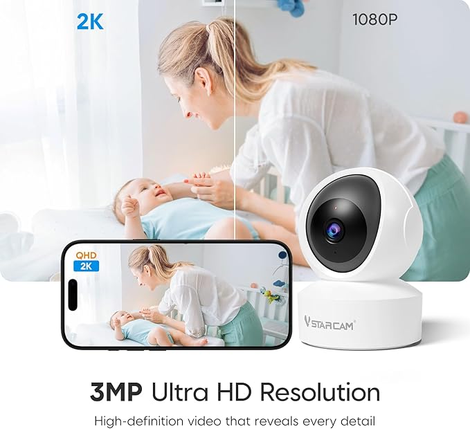 VSTARCAM Room Camera, 2K QHD Camera for Room with 5X Zomm, 360° Pan-Tilt, Color Night Vision, Motion Detection, Real-time Alerts, 2-Way Audio, Works with Alexa, Cloud & SD Card Storage(up to 256GB)