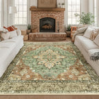 RELEANY Washable Area Rug, Square 8'x8', Brick/Brown/Green - Image 2