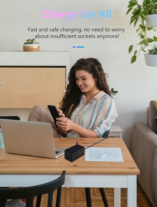 WANLONGXIN 100W 20Port USB Charging Station, Multi USB Charger for Multiple Devices, Black