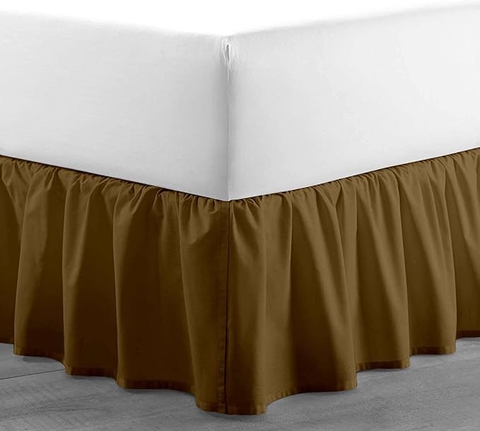 Taupe Solid Ruffled Bed Skirt Full-XL-8 Inch Drop Split Corner, Microfiber Bedskirt with Platform Three Sided Coverage