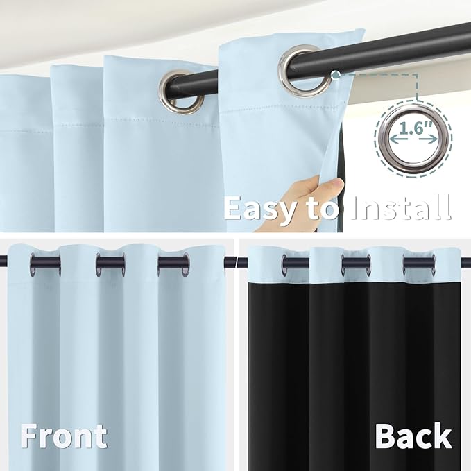 BGment Baby Blue 100% Blackout Curtains for Nursery Bedroom 63 Inch Length 2 Panels, Thermal Insulated Full Light Blocking Grommet Noise Cancelling Window Curtains for Kids Room, 42 Inch Wide Each
