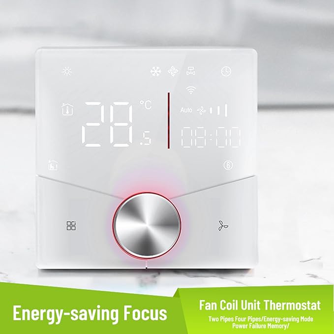WiFi Central AC Thermostat Energy Saving Control Wall Mounted Programmable Temperature Controller for Smart Home (White)