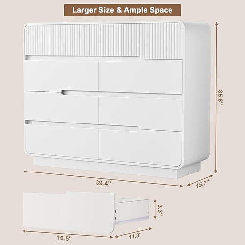 8 Drawer Dresser and 2 Nightstand Sets for Bedroom 3 Pcs Bedroom Set, Modern 39.4" Fluted Dresser with Invisible Handles Nightstand Charging Station, Bedroom Furniture Set for Living Room, White