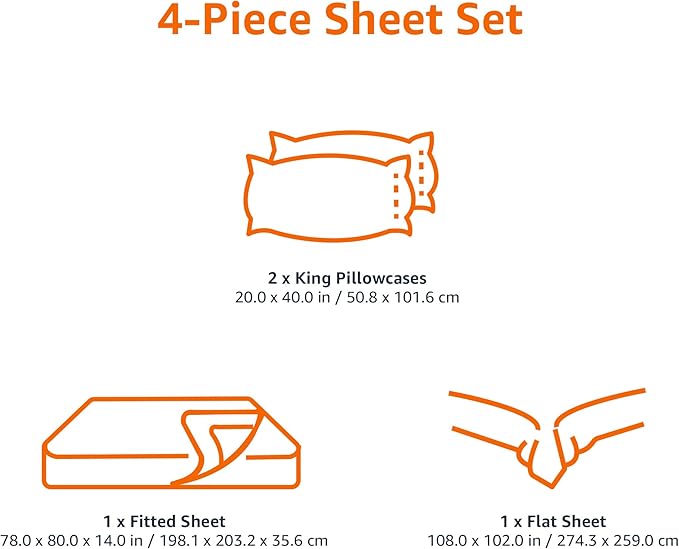 Amazon Basics Lightweight Super Soft, Breathable Easy Care Microfiber 4 Piece Bed Sheet Set with 14-Inch Deep Pockets - King, Blue Floral