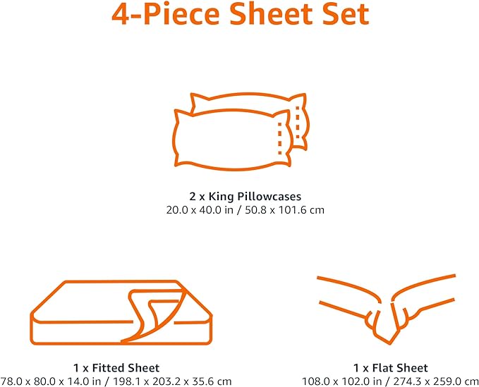 Amazon Basics Lightweight Super Soft Easy Care Wrinkle Free Breathable Microfiber 4-Piece Bed Sheet Set with 14-Inch Deep Pockets, King, Plum, Solid