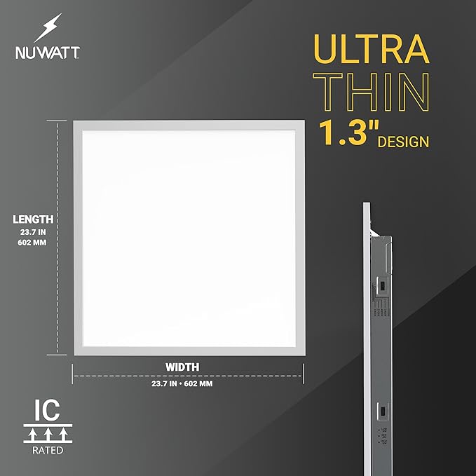 NUWATT 40 Pack 2x2 LED Flat Panel Lighting, Drop Ceiling Light Wattage Selectable 40W/30W/20W, 5CCT 3000K/3500K/4000K/5000K/6500 Suspended Ceiling LED Lights, 4400LM, Dimmable 0-10V, 120-277V, ETL