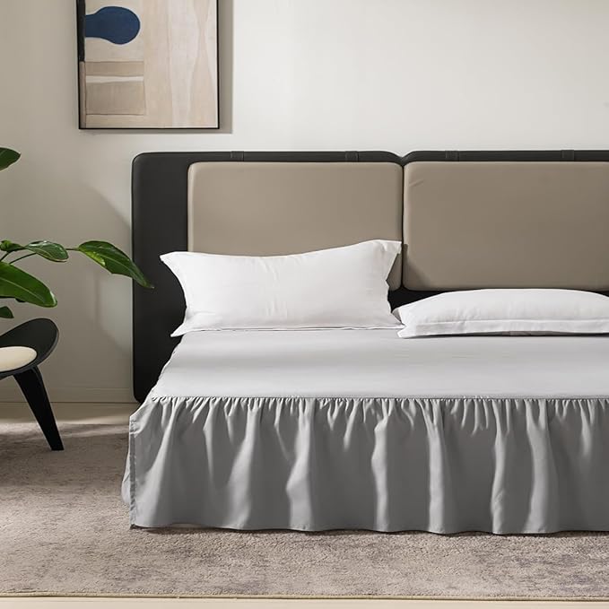 Light Grey Bed Skirt King Size Ruffled Bed Skirt with Split Corners, King Bed Skirt 12 Inch Drop, King Size Bed Skirt Grey for Ruffled Bed Skirt with Split Corners, Bed Skirt King Size