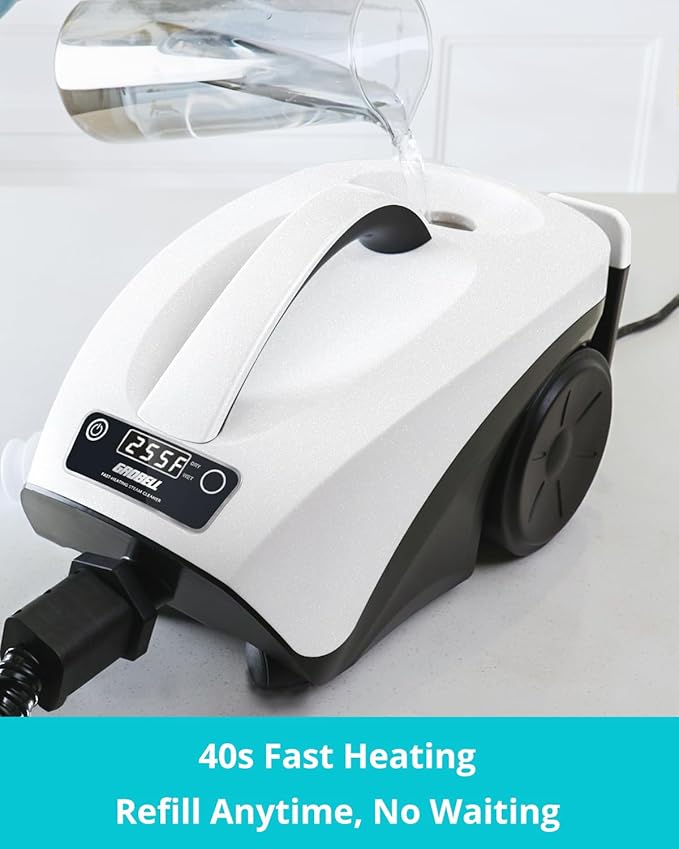GROBELL Steam Cleaner: 40s Fast Heating-0.66Gal (2.5L) Large Tank-21 PCS Kit-No Cooling-Refill Anytime-Detachable Hose Multi Portable Steamer Mop for Home Car Bed Furniture Tile Grout Floor Cleaning