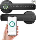 GEKRONE Fingerprint Smart Lever Lock TUYA APP Control Keyless Entry Bluetooth Touchscreen Indoor Handle Biometric Electronic Digital Door Knob with Keypad Suitable for Hotel Office Apartment Bedroom