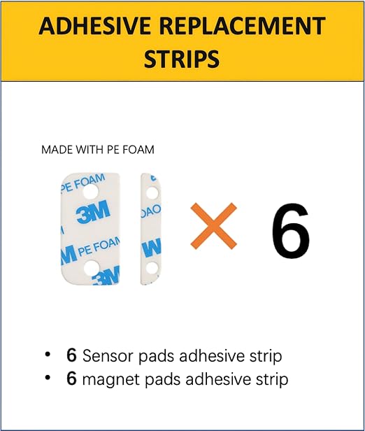 Adhesive Replacement Strips for Ring Contact Sensor 2nd Gen - Pre-Cut Double-Sided Tape 12-Pack (12Sensor&12Magnet Pads), No Cutting Needed, Secure Mounting for Door/Window Alarm Systems (6 Pack)
