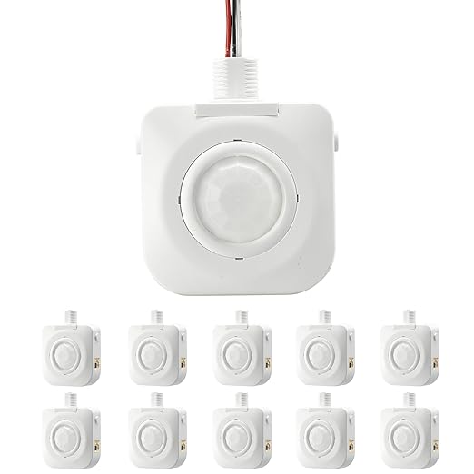ECOELER High-Bay Occupancy Sensor Switch, 360° Passive Infrared PIR Ceiling Sensor, 120-277VAC, Neutral Wire Required, Automatic Commercial/Residential Lighting Solution, UL Listed, 10 Pack