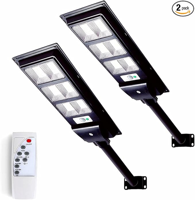 Lysed 2 Pack Solar Street Light Outdoor with Motion Sensor, 10000LM Dusk to Dawn Solar Flood Lights IP66 Waterproof LED Security Light for Parking Lot, Yard, Street, Basketball Court