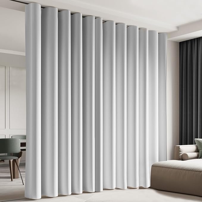 Room Divider Blackout Curtain Track Curtains Wall Dividers Panels Screen for Living Rooms Bedroom Office Privacy Partition Separation, W100 × L96 Inch,1 Panel, White
