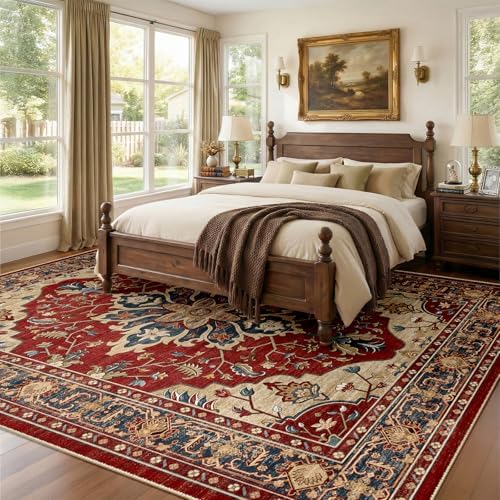 RELEANY Washable Area Rug, 7'x9', Red/Blue - Image 2