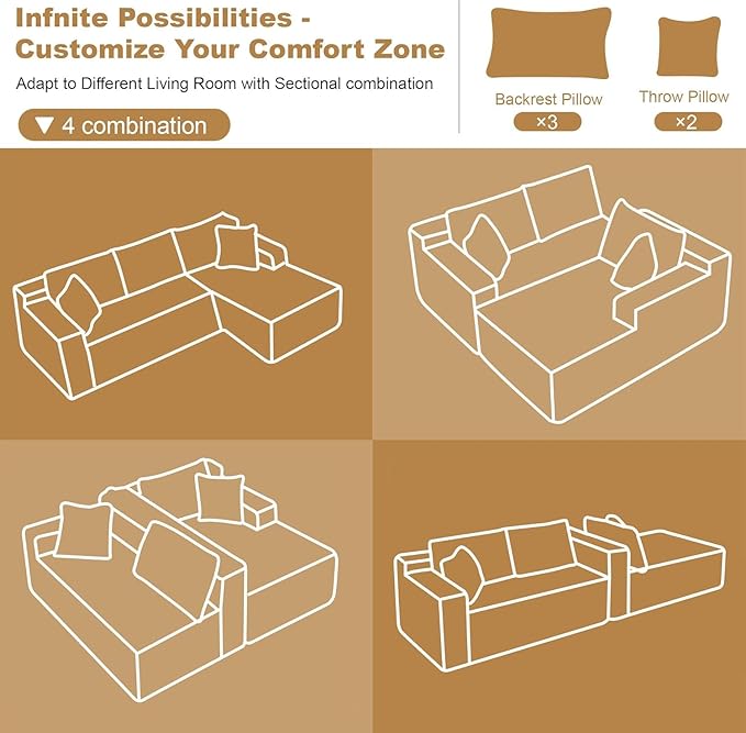96" Sectional Couches for Living Room Modern Modular Sofa with L-Shape Couchs Upholstered Boneless Couch Deep Seat Sectional Couch with Chaise (Dark Grey, 96" Right Facing Chaise+2Seaters)