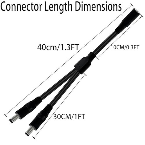 1.3FT 5.5mmx2.5mm 14AWG 12V/24V DC Power Splitter 1Female to 2Male High Power 5525 Connector for Solar Panel, Energy Storage Power Supply, Outdoor Power Supply, LED Strip Light 2pcs