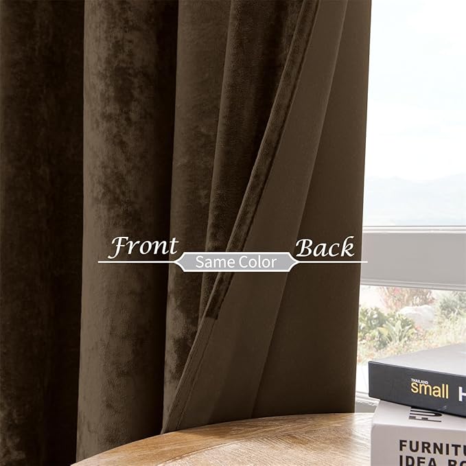SMILETIME Chocolate Crushed Velvet Curtains 52x84 inch Luxurious Thermal Insulated Soundproof Drapes for Living Room Bedroom Office Soft and Durable Light-Filtering Window Treatments, 2 Panels
