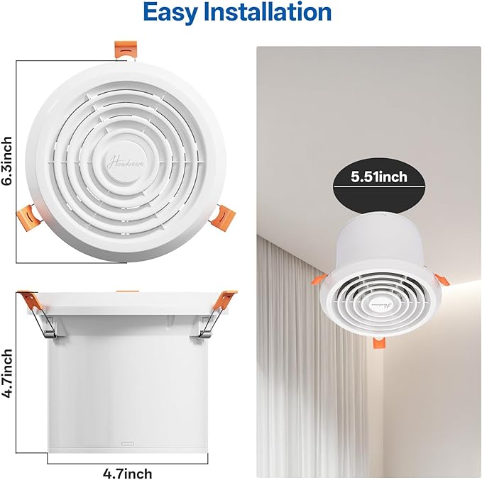 Hawkrown 4inch Exhaust Fan, 110 CFM Wall Mounted Vent Fan, 1.0 Sone Quiet, Windows Exhaust Fan, Ventilation Fan for Bathroom, Basement, Mobile Home (2 packs)