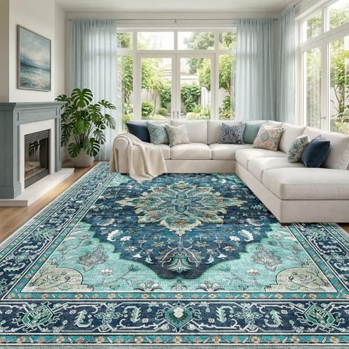 RELEANY Washable Area Rug, Large 10'x14', Teal by RELEANY