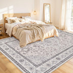 Area Rugs 9x12 Living Room: Bedroom Washable Carpet Beige & Grey - Image 2
